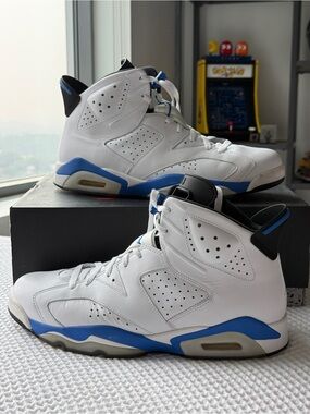 Air Jordan 6 Retro White/Sport Blue-Black SIZE 13